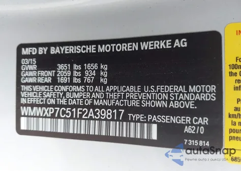 2015 Mini Hardtop Cooper S from USA, damaged, VIN WMWXP7C51F2A39817
